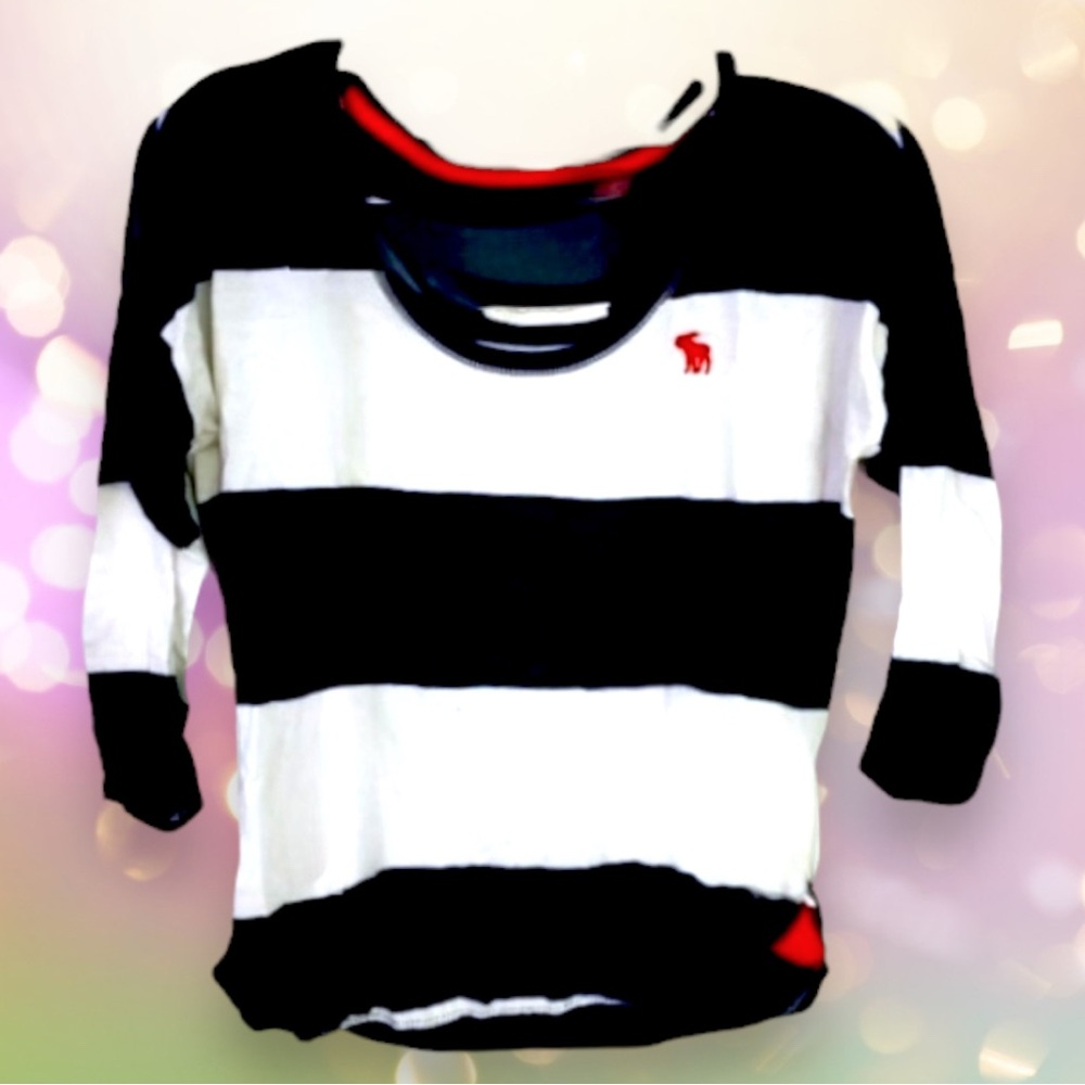A&F Navy and White Thick Striped Shirt